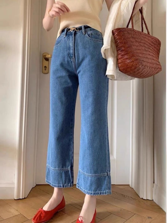 Niche design blue jeans women's autumn 2023 new slimming wide-legged loose small casual pants