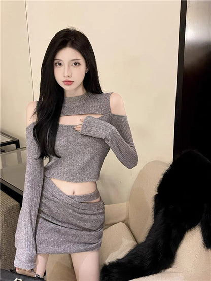 Knitted sweater for women in early spring with niche design, scheming hollow out, sexy temperament, bottoming top with short sweater underneath