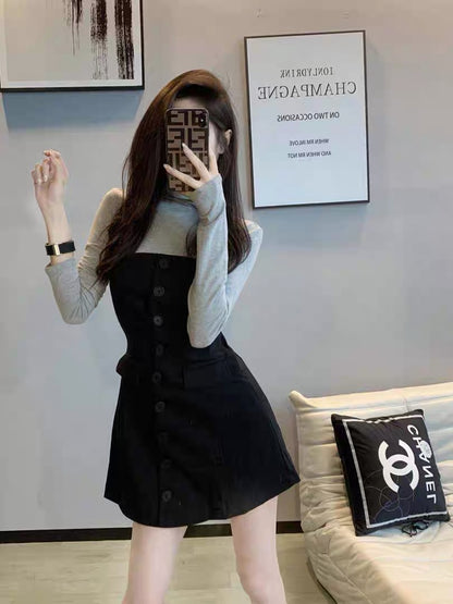 New Autumn Clothes 2023 Spliced Dress Women's High-Quality Temperament Goddess Style French Niche Fashion Waist Skirt (B2617)