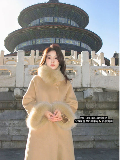 ICELOLLY new Chinese style double-sided woolen coat for women in autumn and winter rich family's wool woolen coat