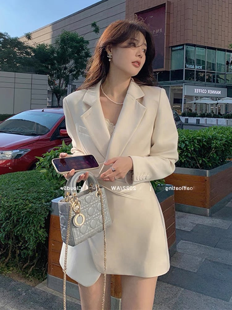 2023 spring French style high-end temperament socialite hot street cool royal lady fragrant white suit dress for women