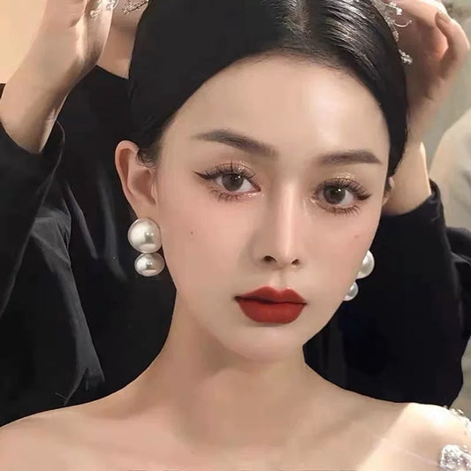 925 silver needle retro Hepburn style large pearl earrings bride female high-end temperament French style earrings earrings trend