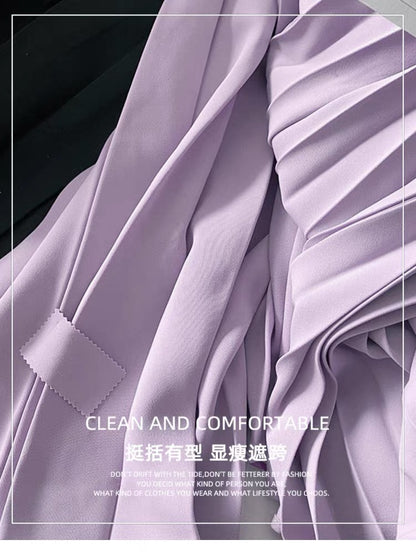 Spring/Summer French-style chic & alluring high-waisted slimming midi/maxi skirt set (purple pleated skirt)