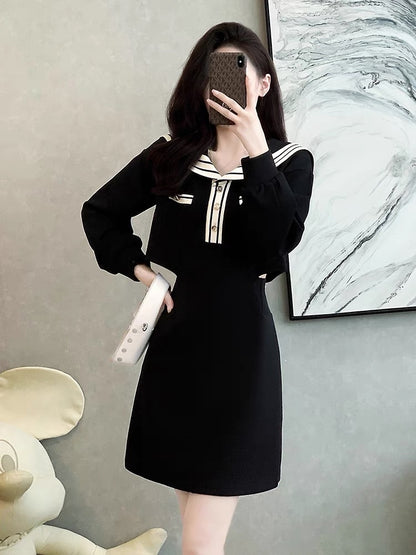 Fashionable, casual, simple, comfortable and breathable dress for women 2023 autumn new model with exposed waist design and drapey skirt D5578