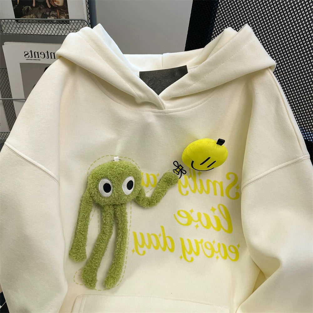 Cute little cute three-dimensional cartoon doll sweater for men and women in spring and autumn, high-end and beautiful hoodie jacket
