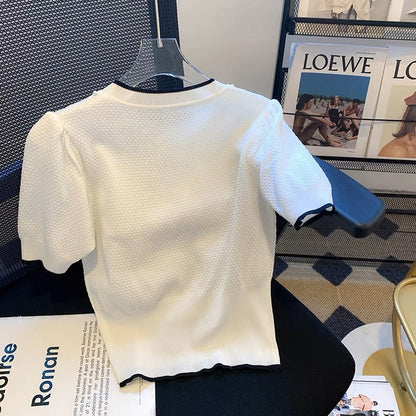 Clearance leakage, first-line brand counters, shopping malls withdrawn, cut-label women's heavy-duty beaded knitwear, women's short-sleeved tops