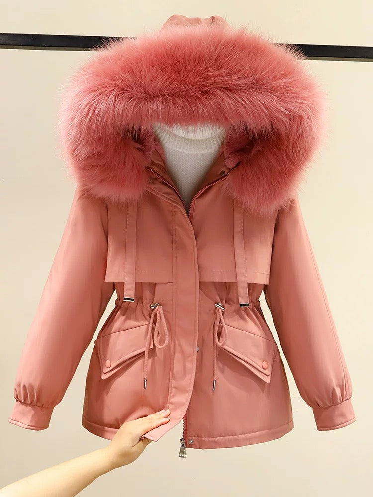 Parker women's cotton-padded jacket 23 winter new style plus velvet thickened cotton-padded jacket Korean style small short down-padded jacket