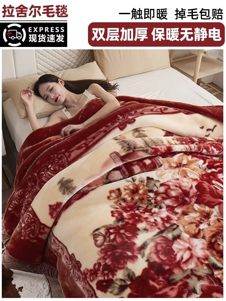 Winter Raschel blanket extra thick plus velvet bed cover blanket quilt wedding coral flannel nap blanket single