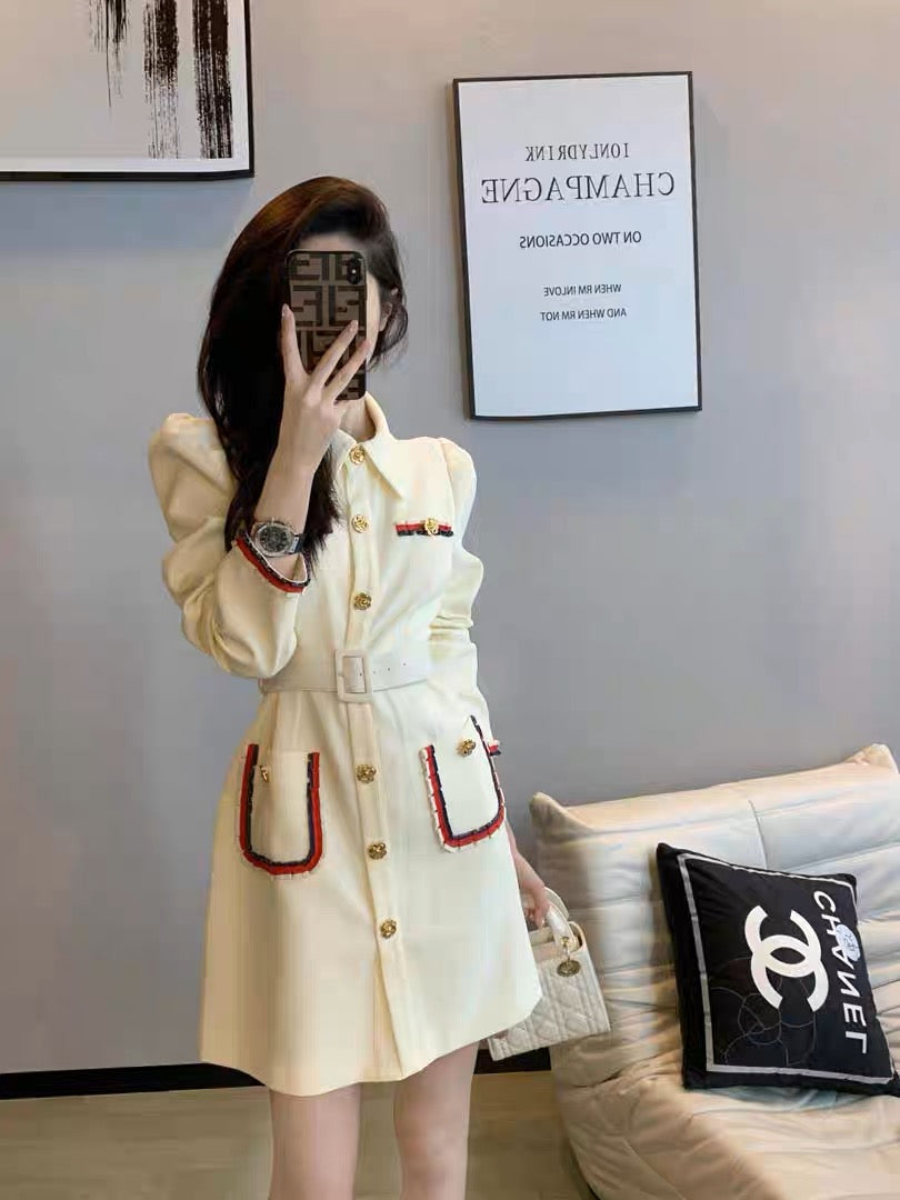 Dresses for women 2023 new autumn wear temperament goddess Fan Xiaoxiang style French socialite fashion waist long-sleeved skirt (B2512)
