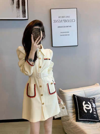 Dresses for women 2023 new autumn wear temperament goddess Fan Xiaoxiang style French socialite fashion waist long-sleeved skirt (B2512)