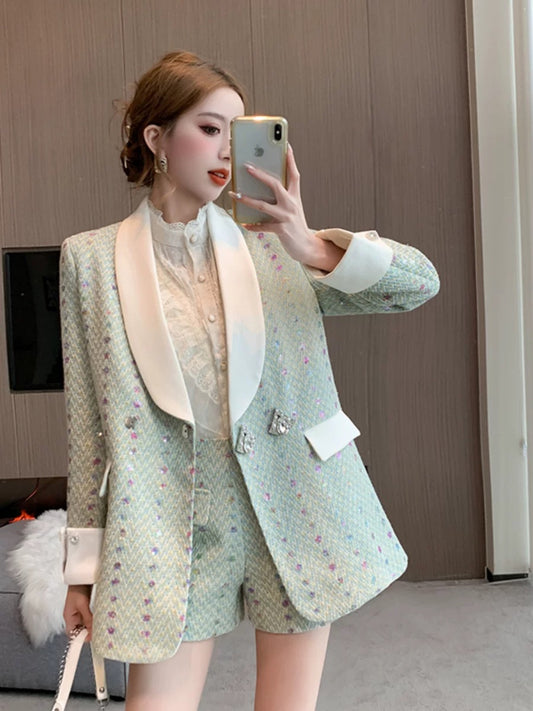 Xiaoxiangfeng professional suit shorts suit for women autumn and winter light luxury socialite high-end small dress royal sister style two-piece set
