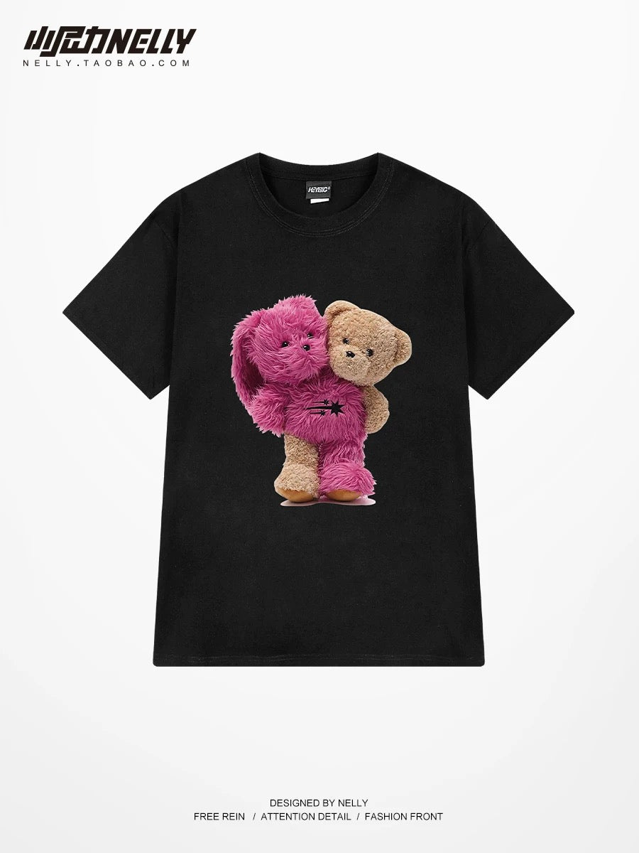 Cartoon bear short-sleeved T-shirt for men and women in summer youth fashion brand loose couple T-shirt versatile trendy half-sleeved top