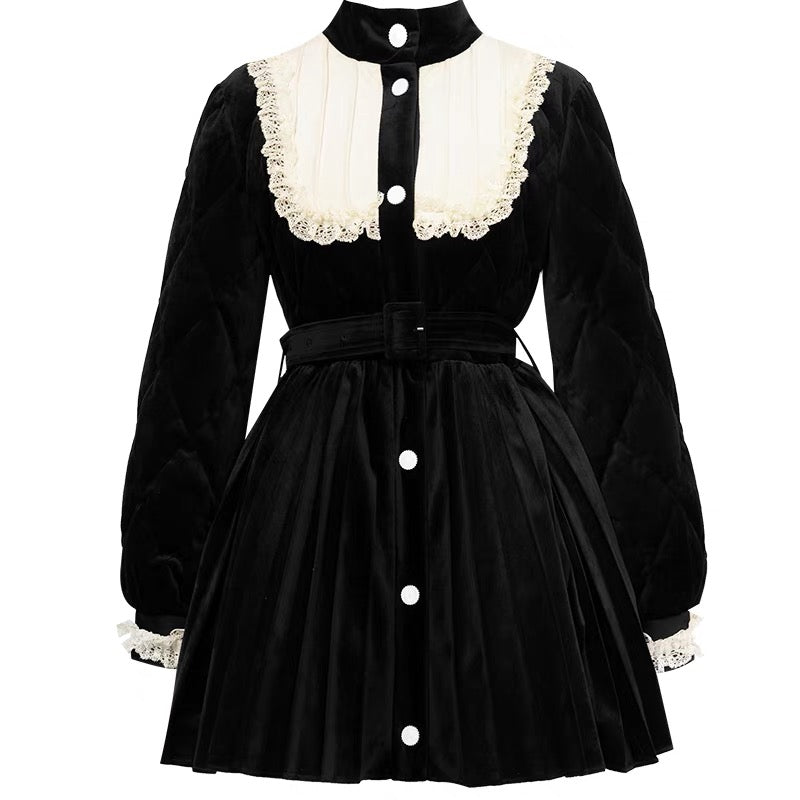 Winter women's clothing 2023 new contrast color stand collar waist mid-length down jacket black thickened white duck down trendy