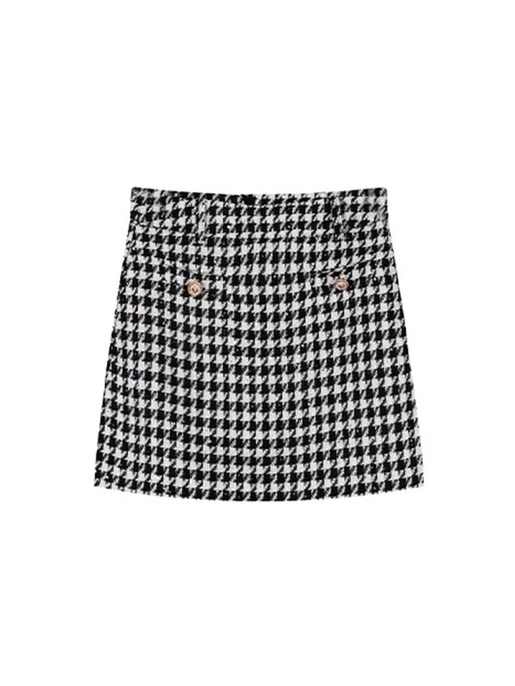 Juicecola Xiaoxiang style Korean retro houndstooth short skirt women's autumn new culottes
