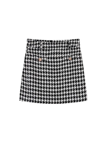 Juicecola Xiaoxiang style Korean retro houndstooth short skirt women's autumn new culottes