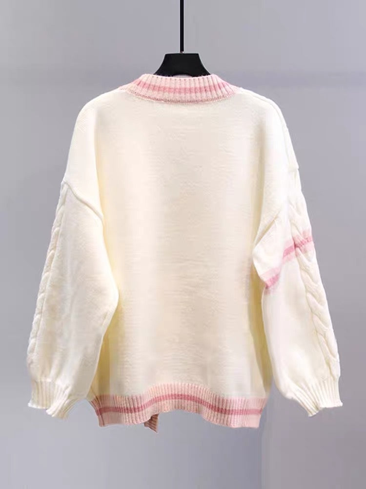Japanese bow sweater jacket for women autumn and winter 2023 new loose and lazy style design age-reducing knitted cardigan