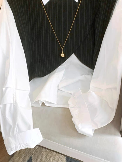Early Autumn Hot Style 2023 Asymmetrical Cut Fake Two-piece Shirt Top Women's Chic Niche Commuting Polo Shirt V1126