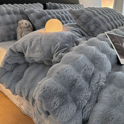 Winter rabbit fur milk velvet quilt 200x230 simple quilt cover coral flannel 2 meters four-piece set