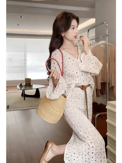 2023 Spring and Summer New Internet Celebrity Small Fragrance Style Suit for Women High-end Fashion Street Lace Top and Skirt Two-piece Set