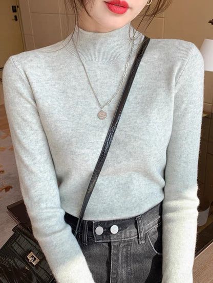 Half-turtle collar bottoming shirt for women, spring and autumn style inner style, 2023 new autumn and winter long-sleeved sweater sweater top for women