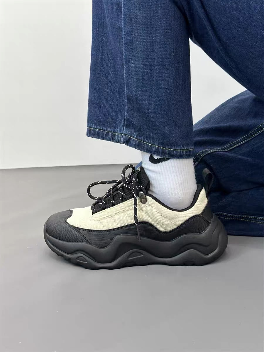Trendy brand lightweight running shoes, niche chic splicing design, thick-soled canvas sneakers, breathable and versatile hiking shoes