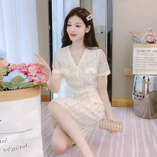 French high-end small fragrant dress for women summer 2023 new style temperament socialite age reduction beautiful western style skirt (D4441)