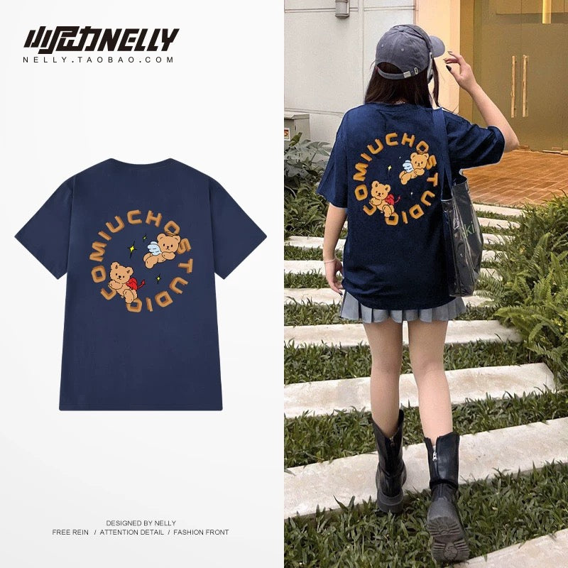 American cartoon cat print round neck short sleeve men and women summer 2025 couple pure cotton t-shirt half sleeve bottoming shirt trend