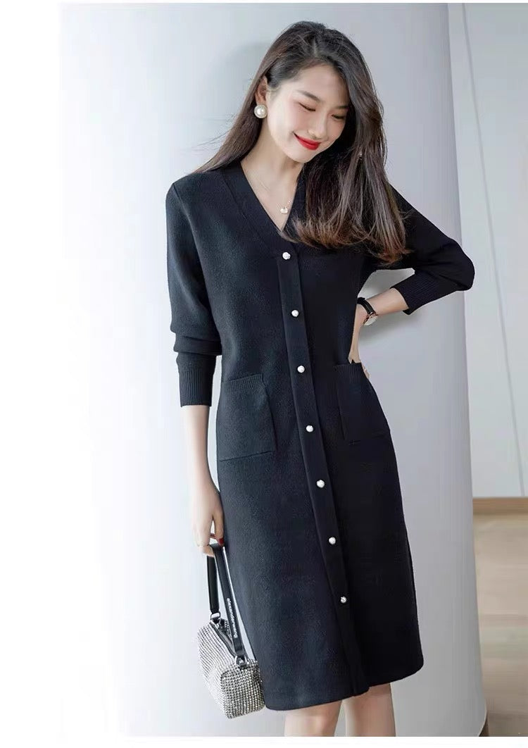 European station autumn and winter new style elegant and capable knitted mid-length foreign-style home-in-the-year toast dress dress