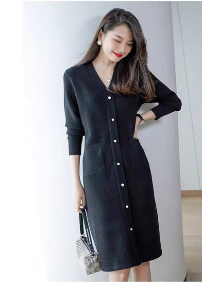 European station autumn and winter new style elegant and capable knitted mid-length foreign-style home-in-the-year toast dress dress