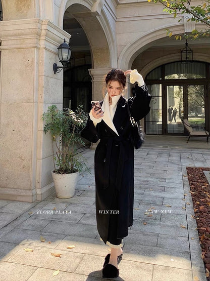 Huahuayuan Florr Playa Twin Flame TwinFlame detachable collar long double-sided woolen coat
