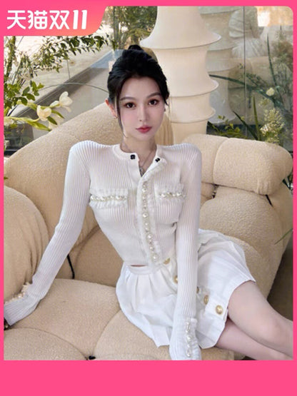 Celebrity heavy industry white sweater slim long-sleeved top this year's hot style exquisite sweater for women early autumn 2023 new style A2276