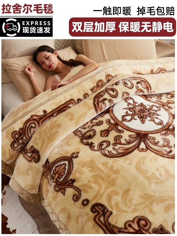 Winter Raschel blanket extra thick plus velvet bed cover blanket quilt wedding coral flannel nap blanket single