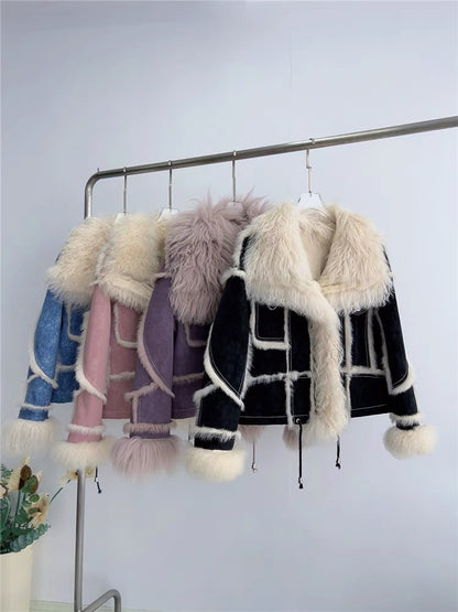 Autumn and winter new style rabbit fur natural fur one-piece beach wool fur collar celebrity fur series lapel Haining temperament women T3466