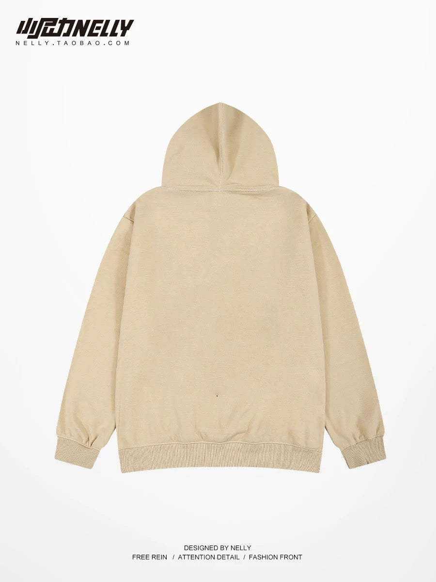 Heavy trendy brand cartoon print hooded sweatshirt for men and women in autumn and winter thickened trendy brand handsome high street American retro jacket