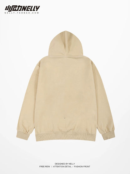 Heavy trendy brand cartoon print hooded sweatshirt for men and women in autumn and winter thickened trendy brand handsome high street American retro jacket