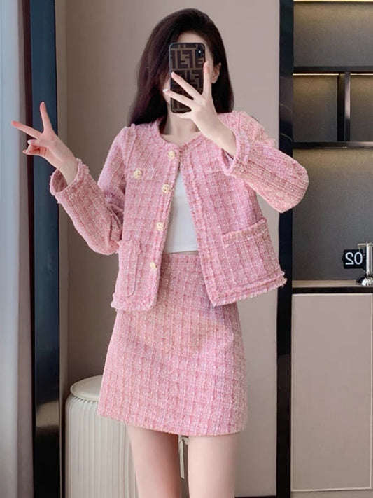 Autumn Celebrity Small Fragrance Style Suit Women's Autumn Clothes 2023 New Style High-end Goddess Style Fashion Two-piece Skirt