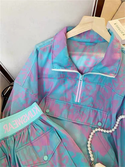 High-end dopamine wear a set of men's and women's summer thin section fashion casual sunscreen shorts two-piece suit