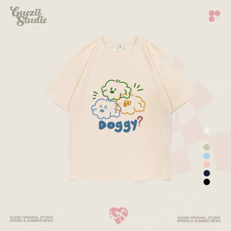 Guozii cute puppy raglan short-sleeved T-shirt female original design small oversize pure cotton top summer