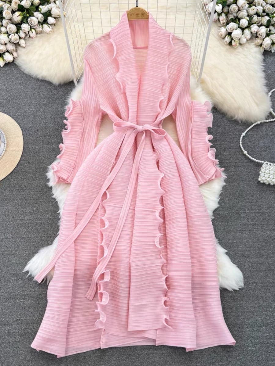 Summer gentle wind French fairy skirt heavy industry fungus lace design niche tie waist pleated dress