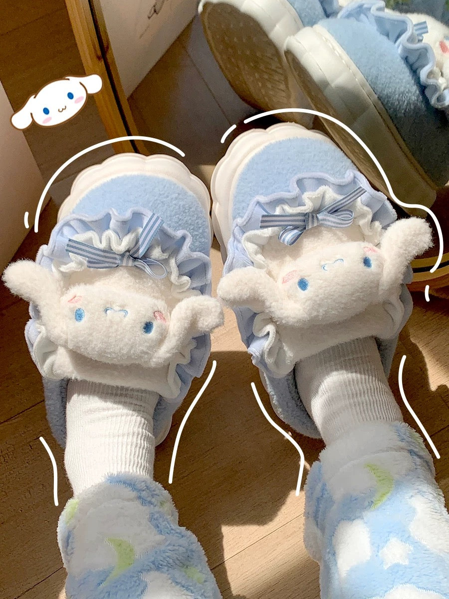 Cute cinnamon dog cotton slippers for women winter 2024 new indoor home children's furry slippers for outdoor wear autumn and winter