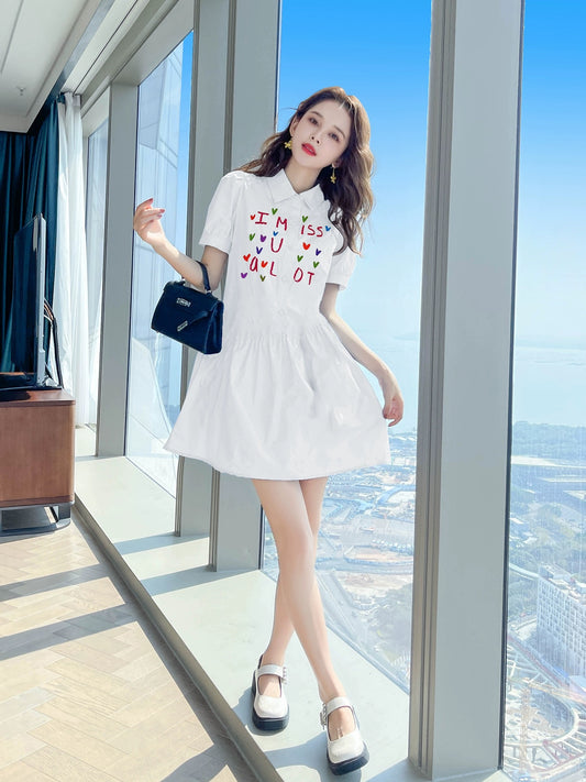 New summer 2024 white shirt dress French style small size early summer popular beautiful temperament skirt female summer
