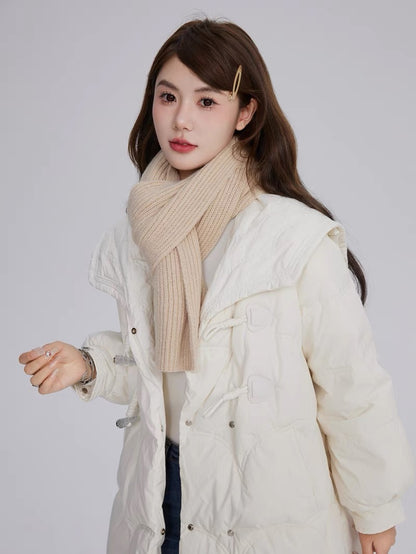 Volstagg white down jacket women's 2023 new winter horn button large lapel short white duck down thick coat