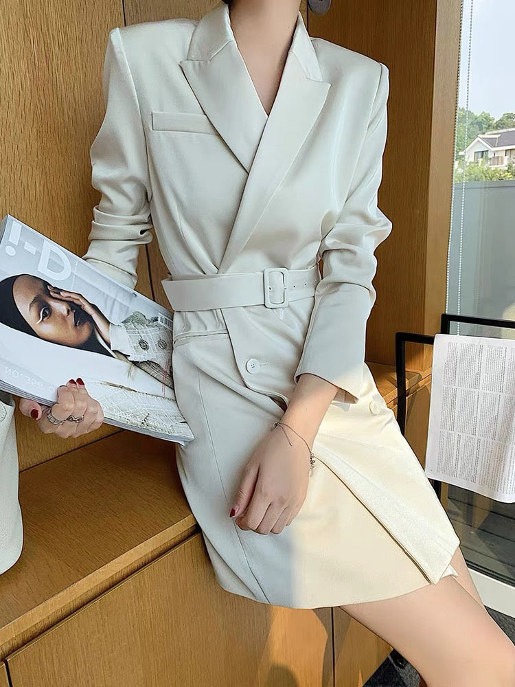 2023 Spring and Autumn New Intellectual Elegant OL Dress Women's Slim Temperament Waist Simple Commuting Suit Collar Skirt (B5913)