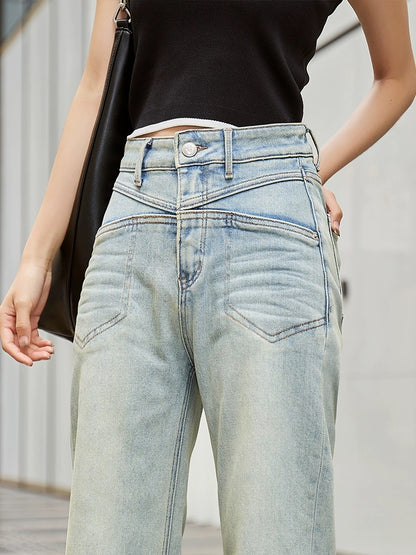 Nostalgic blue Hong Kong style straight jeans for women loose wide legs 2024 spring new high waist splicing drape mopping