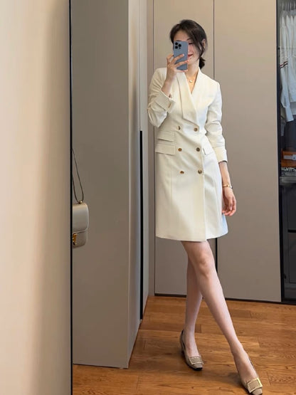 2023 new autumn women's French niche design, high-end, slim and fragrant white suit dress