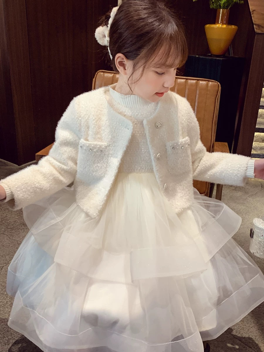 Girls' small fragrant style suit skirt winter wear 2023 new style children's Internet celebrity dress girl's mesh princess skirt