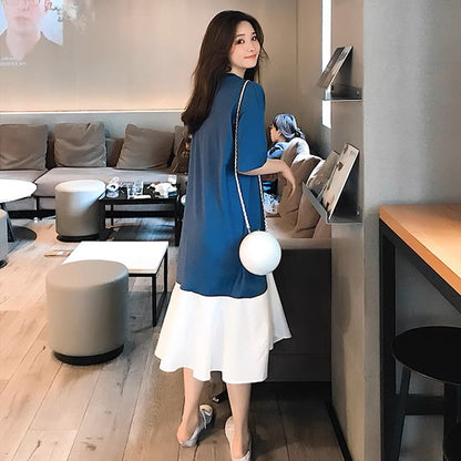 Loose dress for women summer 2023 new Korean style short-sleeved casual skirt chiffon splicing mid-length T-shirt skirt