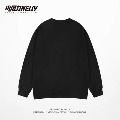 Bear sweatshirt for men and women with niche design for autumn and winter plus velvet round neck oversize graffiti high-end street jacket