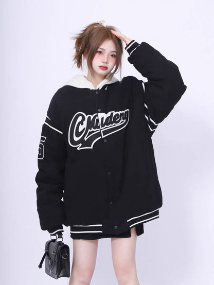 2023 New American Retro Embroidered Baseball Uniform Women's Winter Thickened Jacket High-end Street-Friendly Autumn and Winter Jacket Top A3347