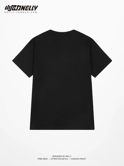oversize love printed short-sleeved T-shirt for men and women, autumn trendy pure cotton student T-shirt, couple top